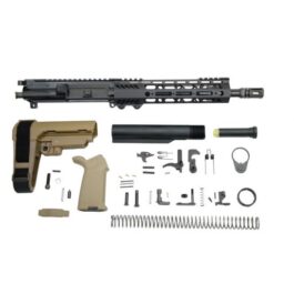 PSA 10.5″ 5.56 NATO 1/7 PHOSPHATE 9″ LIGHTWEIGHT M-LOK MOE SBA3 PISTOL KIT, FDE