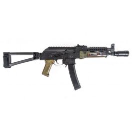 PSA AK-V 9MM TRIANGLE FOLDING PISTOL WITH CHEESE GRATER UPPER HAND GUARD AND LINEAR COMP FLASH CAN, “VOODOO”