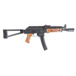 PSA AK-V 9MM TRIANGLE FOLDING PISTOL WITH CHEESE GRATER UPPER HAND GUARD AND LINEAR COMP FLASH CAN, NUTMEG